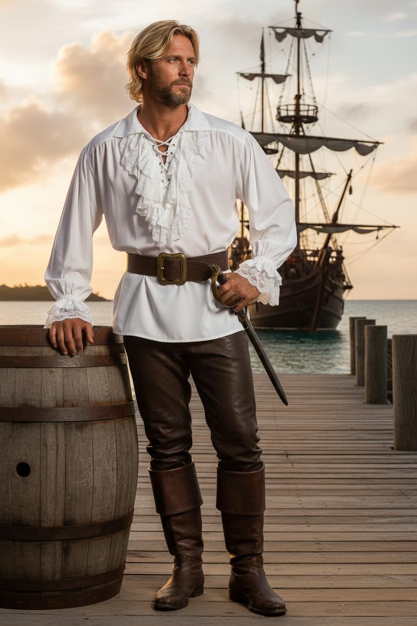 ThePirateDressing Medieval Poet's Roberto Cofresi Costume Pirate Shirt C1003