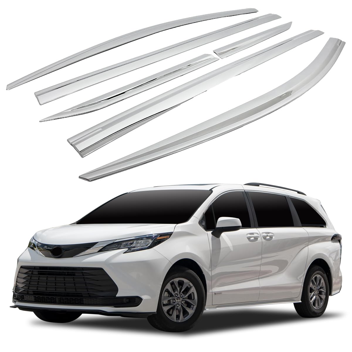 AUTOCLOVER Tape-On Rain Guards Window Visors Set for Toyota Sienna/Window Deflectors, Out-Channel Vent Shades Chrome 2021 2022 2023 2024 2025