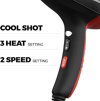 Professional Ionic Salon Hair Dryer, 2200 Watt Powerful AC Motor Ceramic Tourmaline Ion Blow Dryer, Quiet Hair Dryers with Diffuser & 2 Concentrator Nozzle Attachments Black/Red