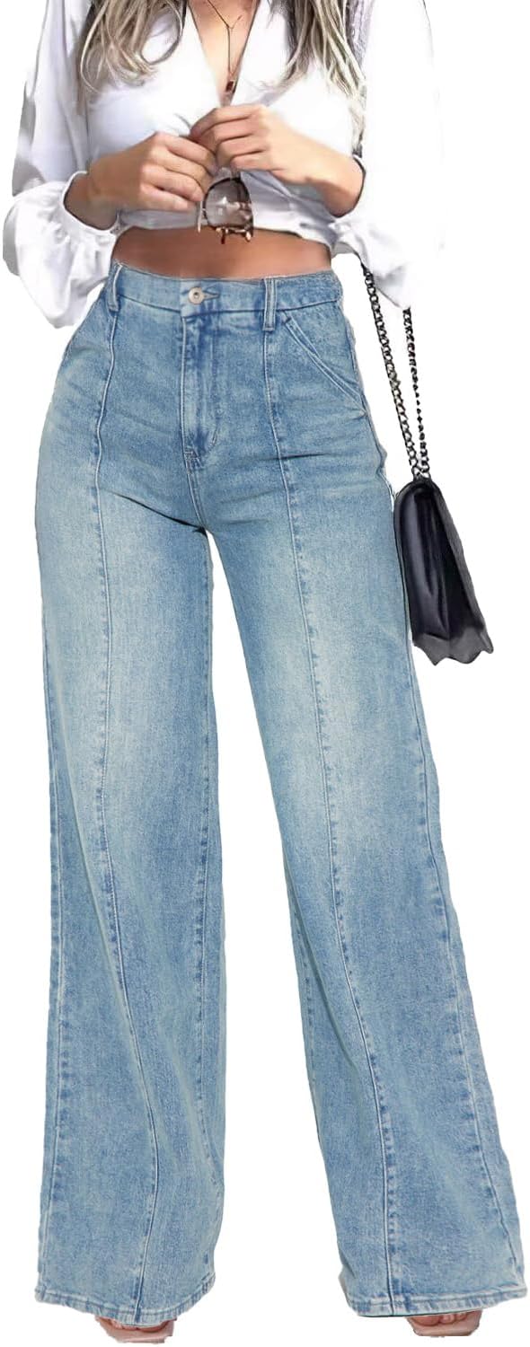 BubFee Women's Wide Leg Jeans High Waist Baggy Denim Pants