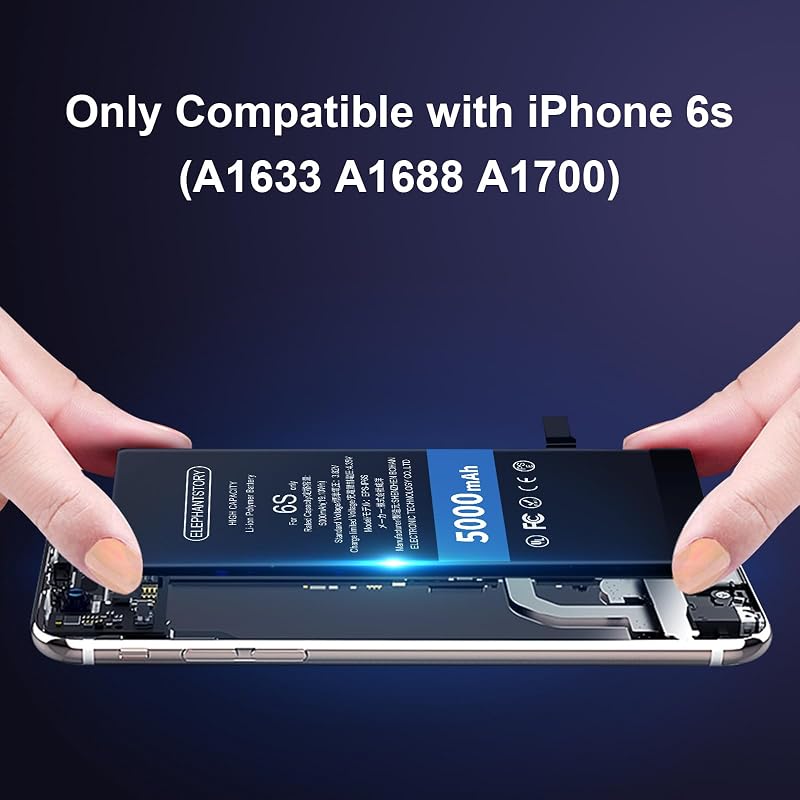 ElephantStory iPhone 6s Akkumulátor 5000 mAh Nagy Kapacitású Csereakku Javítókészlettel - Túltöltés Elleni Védelemmel, 800+ Töltési Ciklus