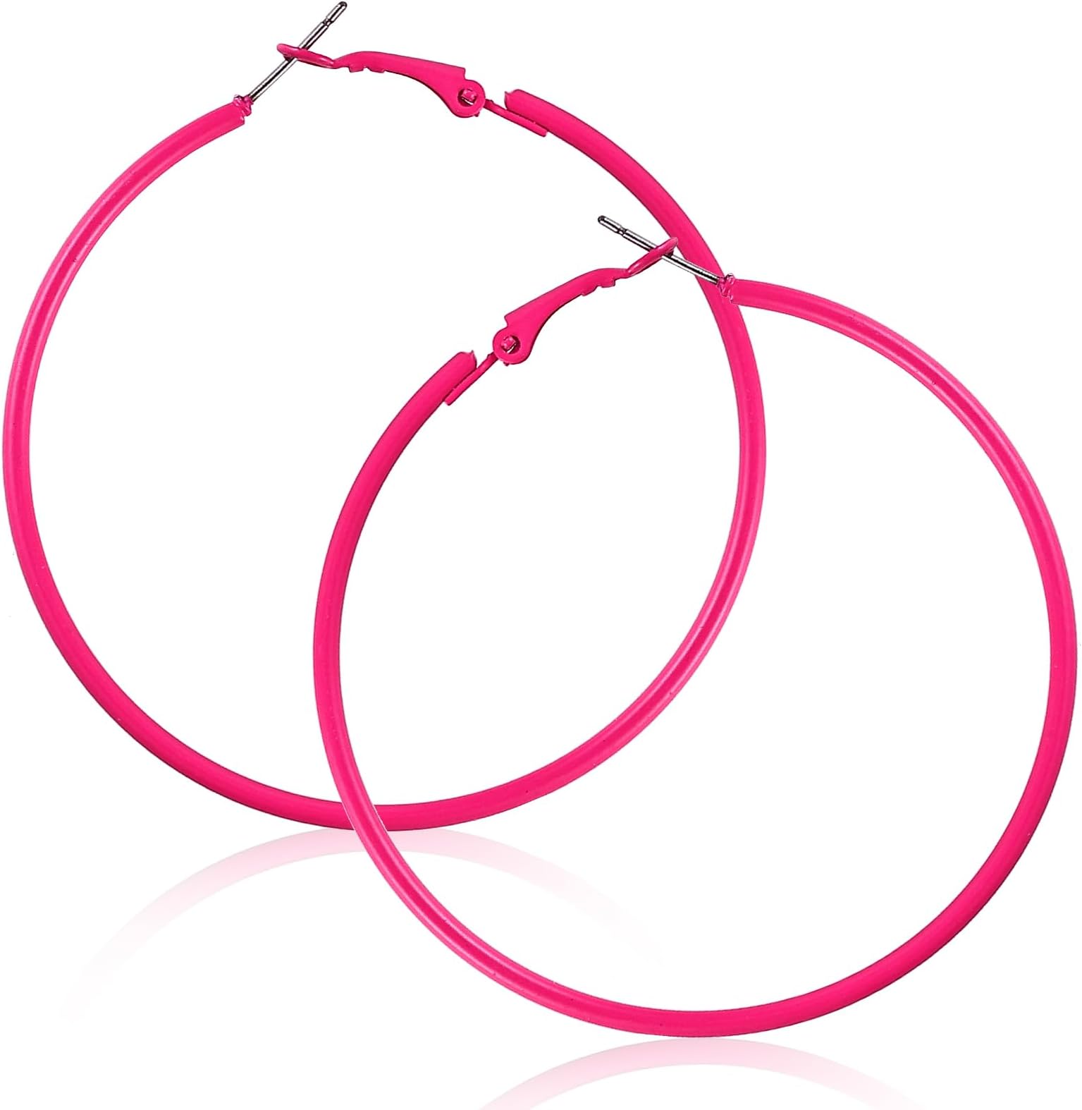 1Pairs Hoop Earrings for Women 60mm Big Hoop Earrings 70s 80s 90s Large Retro Neon Earrings Cute Beach Party Accessories for Women(Pink)