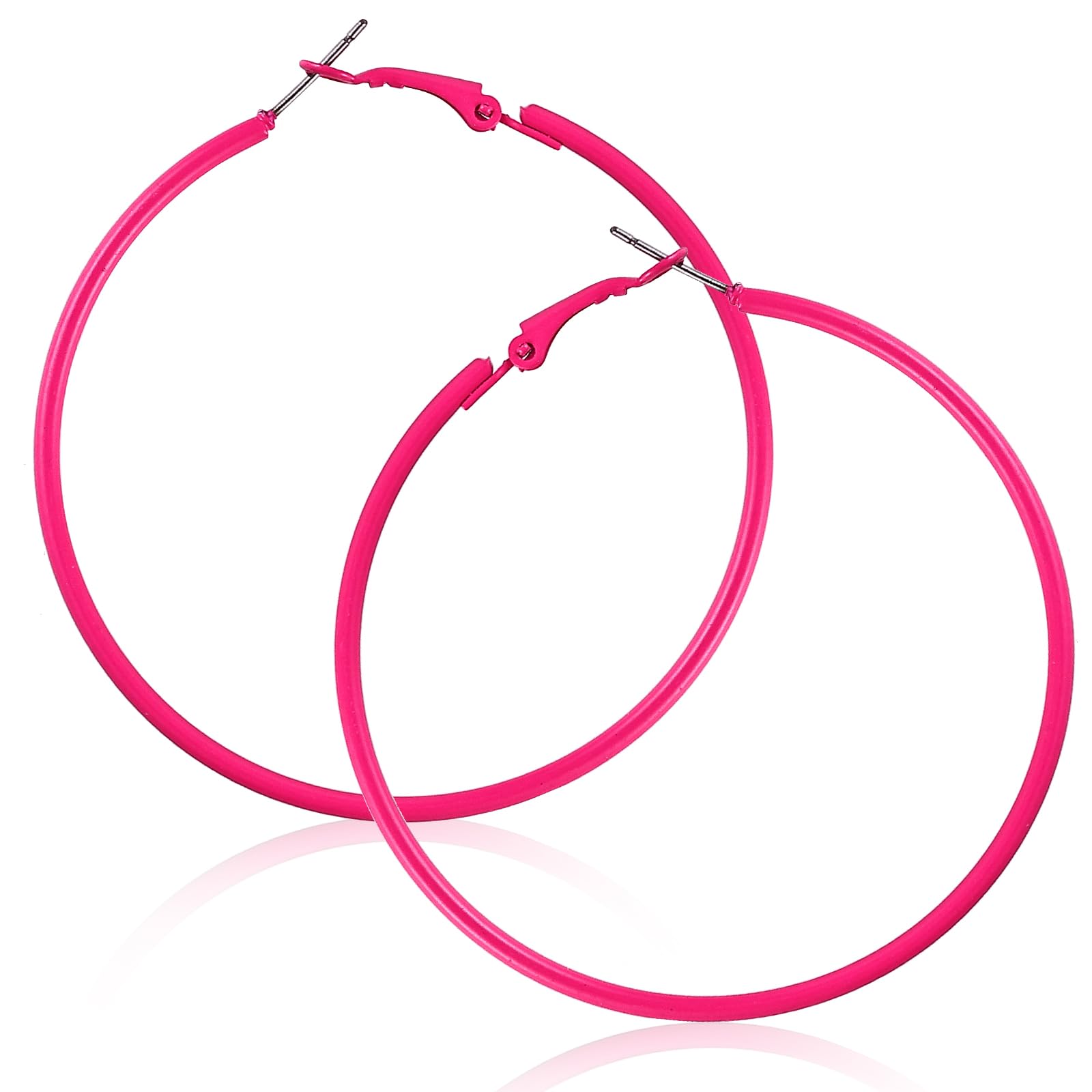1Pairs Hoop Earrings for Women 60mm Big Hoop Earrings 70s 80s 90s Large Retro Neon Earrings Cute Beach Party Accessories for Women(Pink)