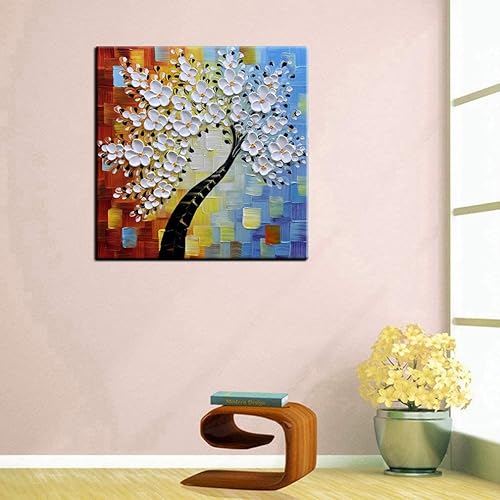 Miniatura 7 de YaSheng Art - Pintura al óleo pintada a mano sobre lienzo con flores blancas, pintura moderna para decoración interior del hogar, imagen de arte