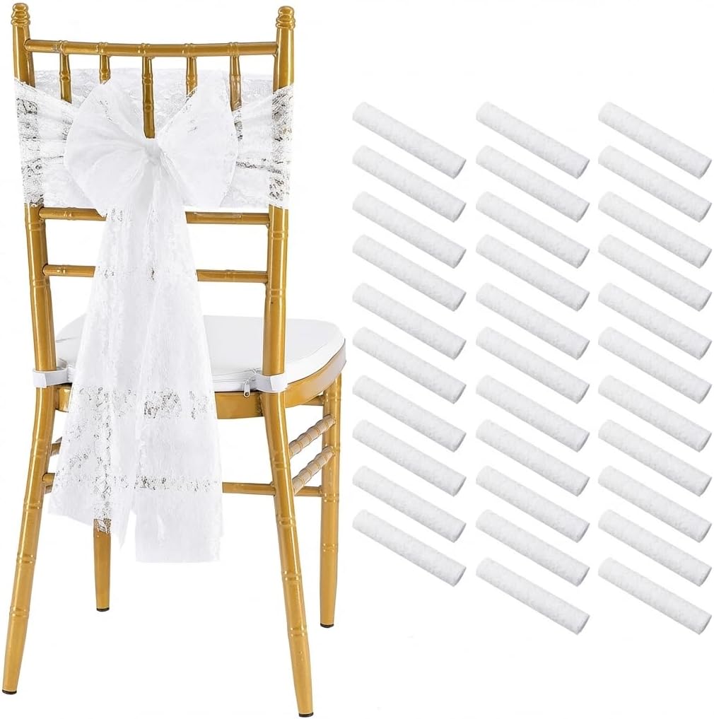 QueenDream White Lace Chair Sashes Wedding: 32 Pieces Long Sheer Wedding Aisle Chair Decorations Vintage Embroidered Boho Rustic Chairs Covers for Party Banquet
