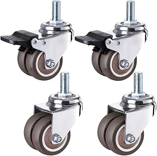 Office castors Threaded Stem Industrial Casters,Swivel Stem Casters,Heavy Duty Rubber Swivel Wheel,Double Castor,Furniture Replacement Casters Castors (Color : Brake+universal, Size : 50mm/2in) (Brake