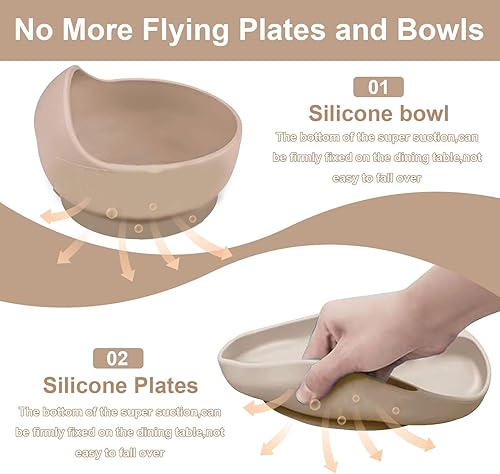 Miniatura 4 de Juego de alimentación de silicona para bebés, juego de platos para bebés pequeños, juego de suministros de destete para bebés, plato dividido,