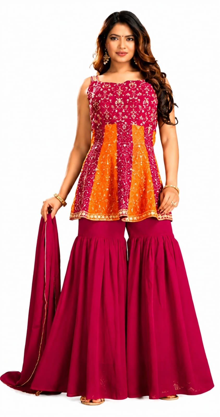 Women's Sharara Suit Set with Dupatta Pink & Orange