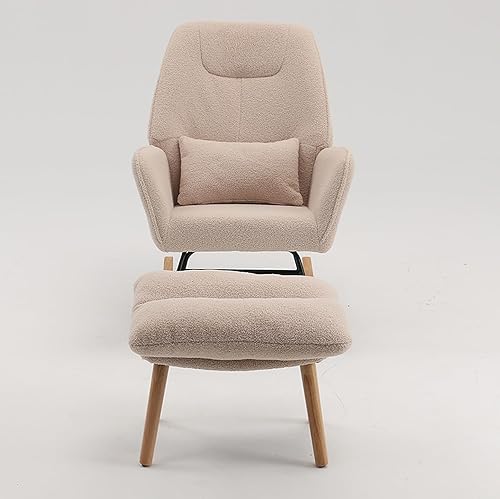 Miniatura 3 de Mecedora con otomana y almohada, silla mecedora deslizante, silla moderna con brazo para sala de estar, dormitorio, guardería, respaldo alto, base