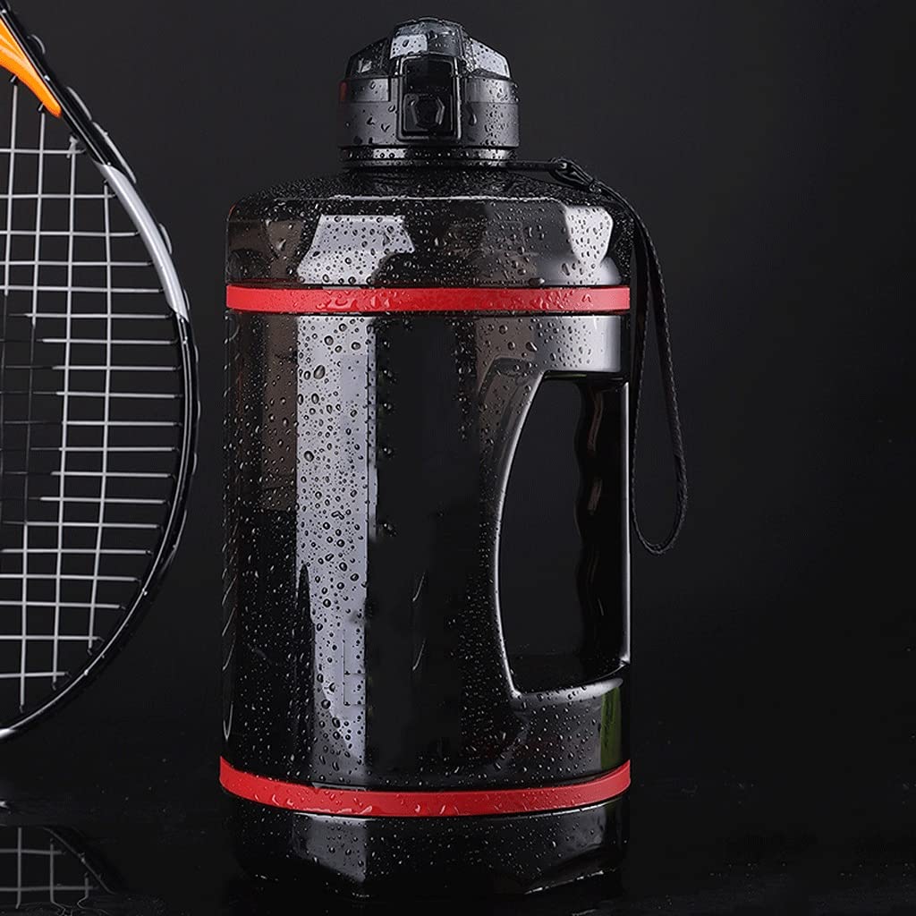 Draussen Motivationswasserflasche mit Zeitmaßstab Tritan PETG BPA. -Free Outdoor-Sportarten Große Kapazität 74.3/128.8oz Wasserkanne Auslaufsicher (Color : Black, Größe : 3780ML)
