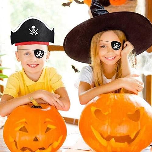 Miniatura 3 de LOVINSHOW 4 piezas de sombrero de pirata clásico con estampado de calavera pirata capitán sombrero y parches de fieltro para Halloween, cosplay,