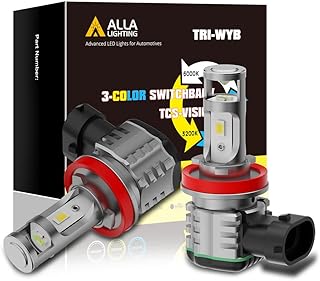 Alla Lighting 5200 Lms 3-Color Switchback LED H8 H11 H16 Fog Lights Bulbs, Extremely Super Bright 6000K White/3000K Yellow/8000K Blue