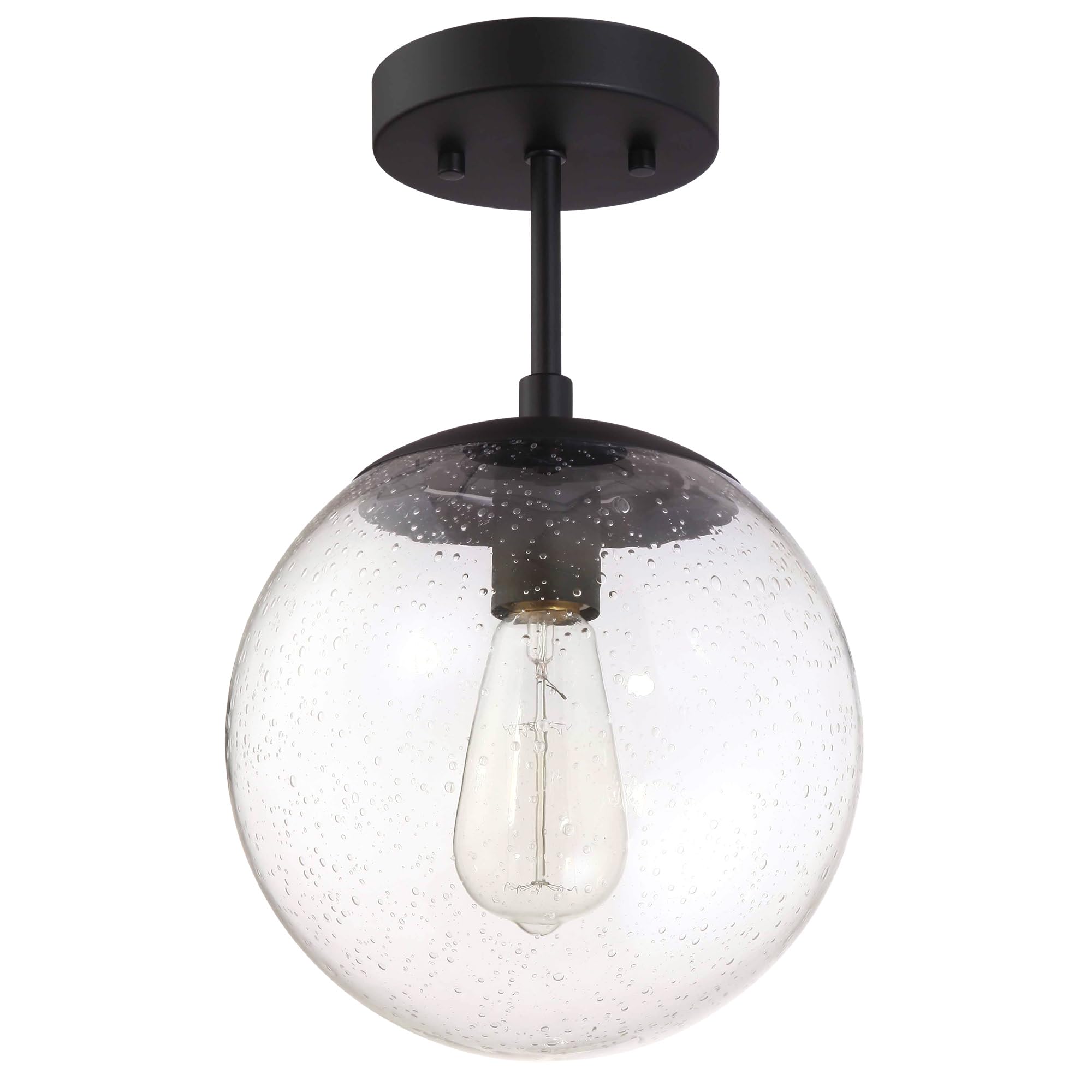 Design House 588517 Gracelyn Modern Indoor Dimmable Semi-Flush Ceiling Light with Clear Seedy Glass Globe Shade for Kitchen Hallway Bedroom, Matte Black