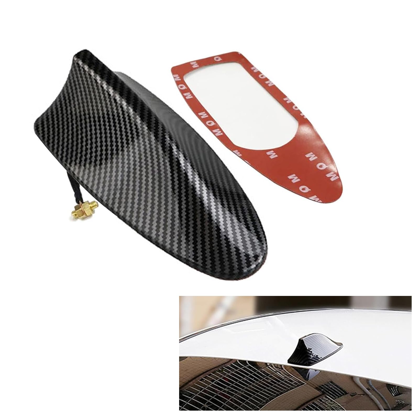 Pack-1 Car Shark Fin Antenna, Reduce Wind Resistance Trim External Antenna with Copper Screw, Roof Spoiler Radio Signal Enhancement Antenna, Unviersal for Cars Accessory (Carbon Fiber Black)