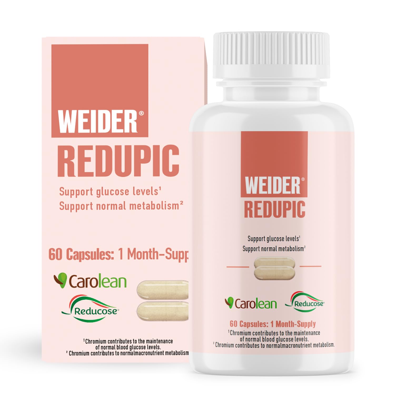 Weider Redupic (60 cápsulas) Ayuda a regular los niveles de glucosa y el apetito | con extractos naturales de Algarrobo y Nopal (Carolean™) y Morera blanca (Reducose®), con Cromo, 30 porciones