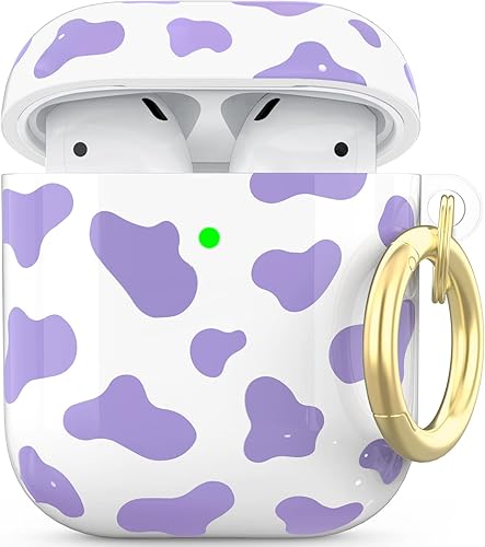 Miniatura 8 de NIUTRENDZ Linda funda con estampado de vaca para AirPods, diseño IMD duro TPU a prueba de golpes LED frontal visible carga inalámbrica Funda