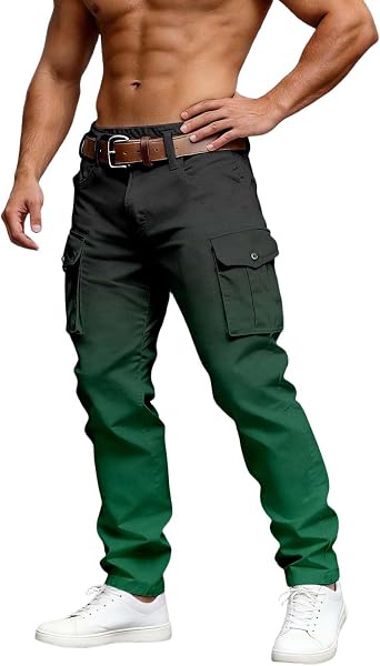 Mens Cargo Hiking Pants with Front Pockets Gradient Color Print Pants Utility Lightweight Military Outdoors Jogger Trousers