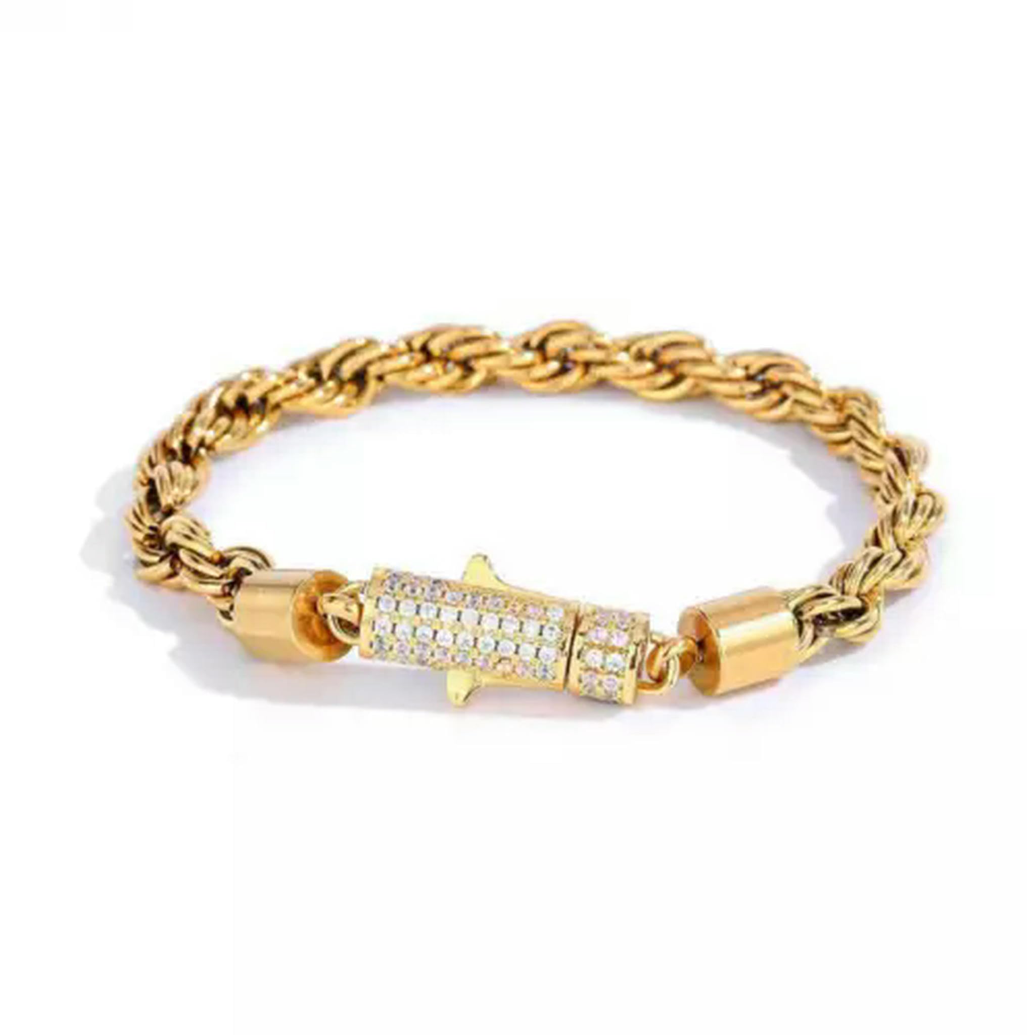 Hot 18K Gold Edelstahl Seil Kette Herren Halskette Armband