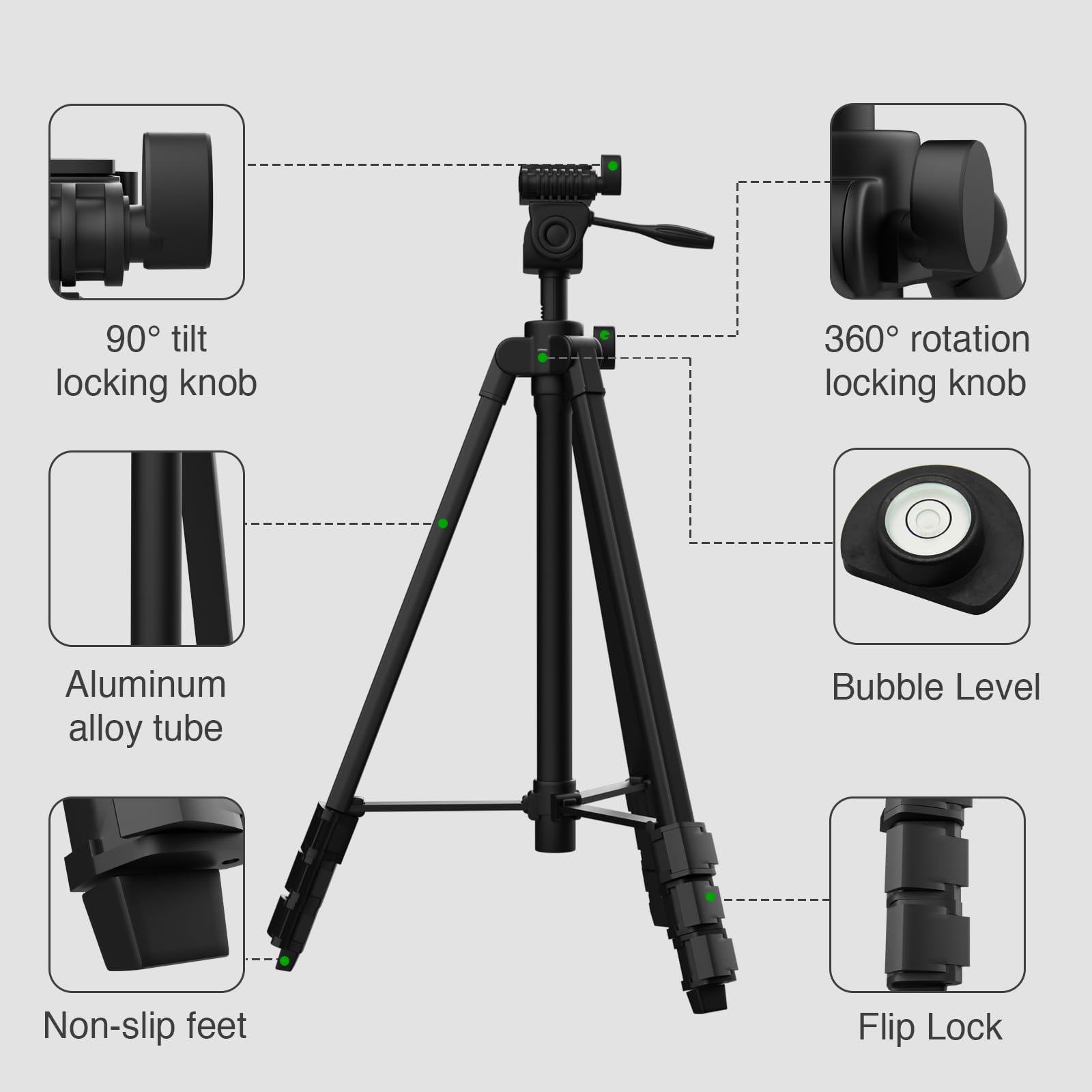 Xincere 55-inch Lightweight Aluminum Laser Level Tripod Stand with Bubble Level Quick Release Plate with 1 4-20 Screw — view 6