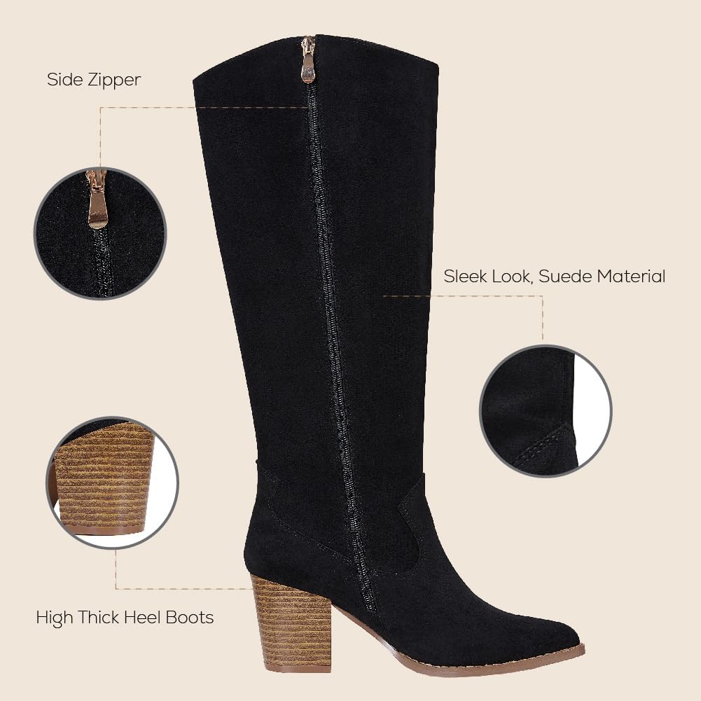 MeiLuSi Womens Knee High Boots Pointed Toe Suede Boots Chunky Heel Faux Slouchy Shoes Tall Fall 2025 Side Zipper - Image 5