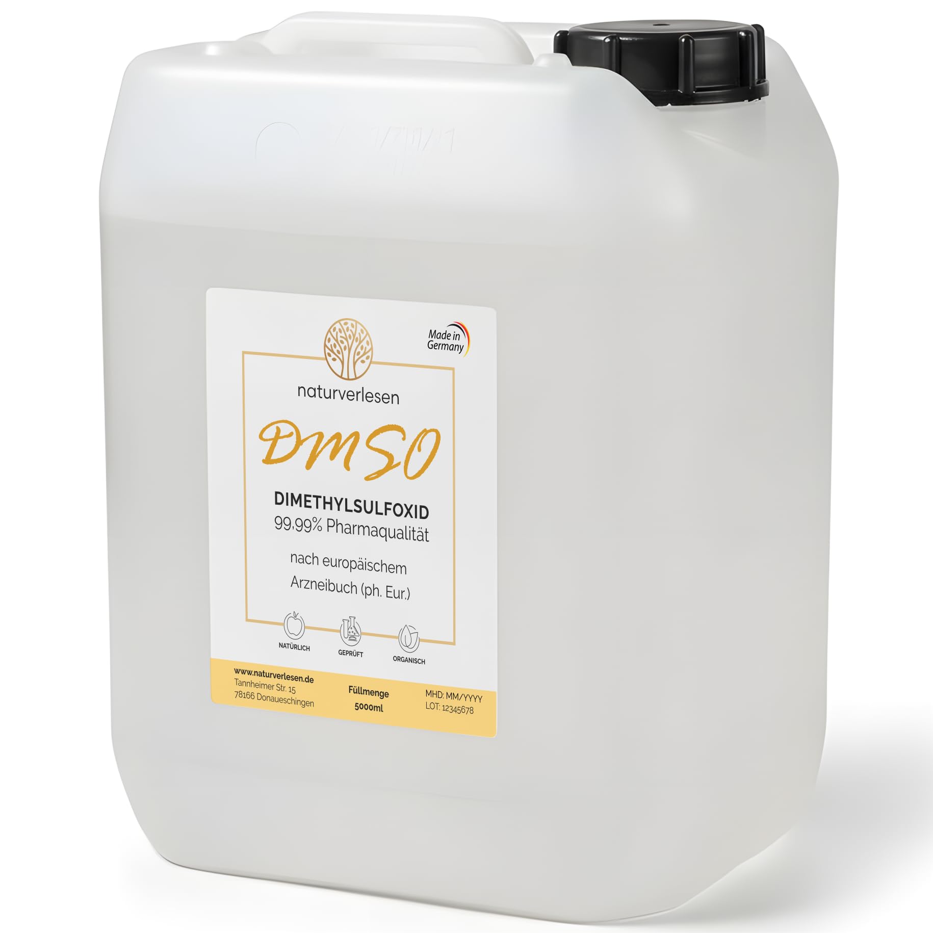 DMSO Dimethylsulfoxid 99,99% ph. Eur. (echte Pharmaqualität!) in Apothekerflasche - Wählbar: 100/250/500/1000ml (5l im HDPE-Kanister)