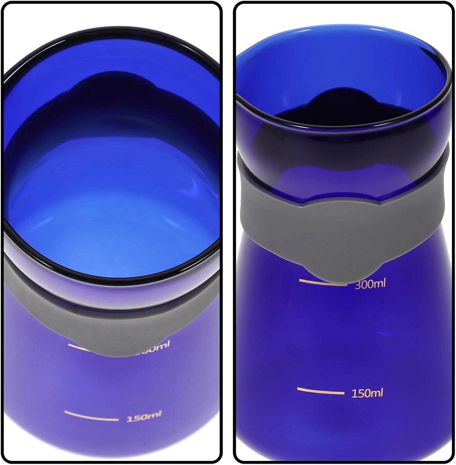 Uonlytech Gem Blue Glass Coffee Pot with Scale Portable Hand Brewing Coffee Maker for Home and Office Thick Handle Tea Kettle Decorative Household