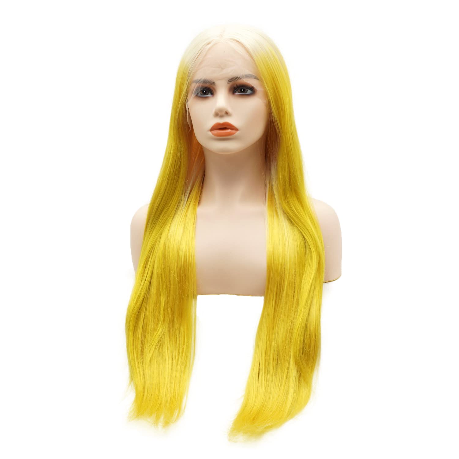 Hair Synthetic Lace Front Wig Straight Long 24inch Blonde Root Yellow Ombre Heavy Density Heat Resistant Realistic Wig