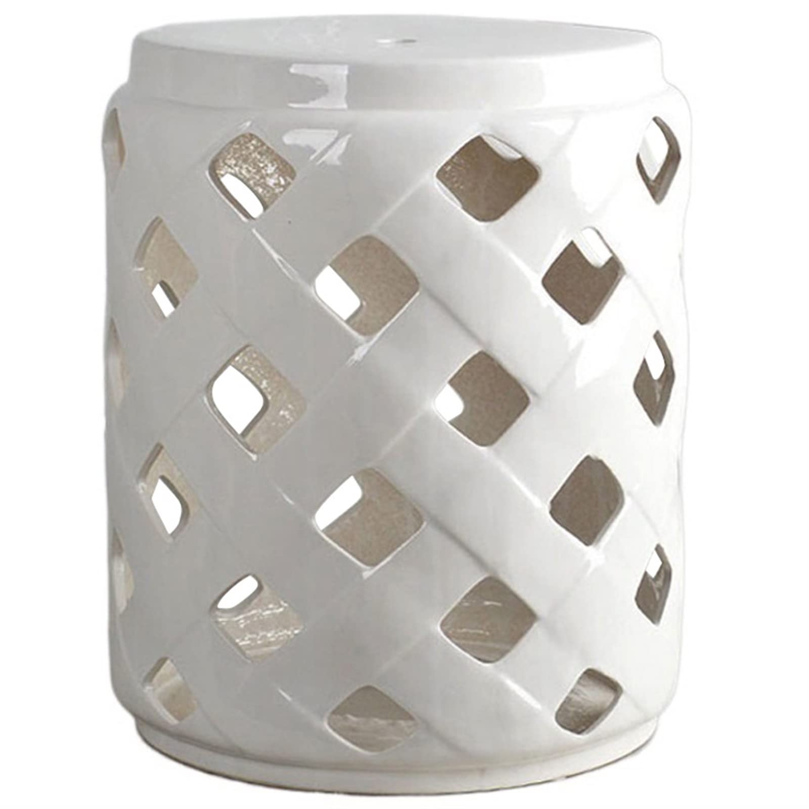 Tabouret de jardin en céramique évidé vitré blanc pour salon