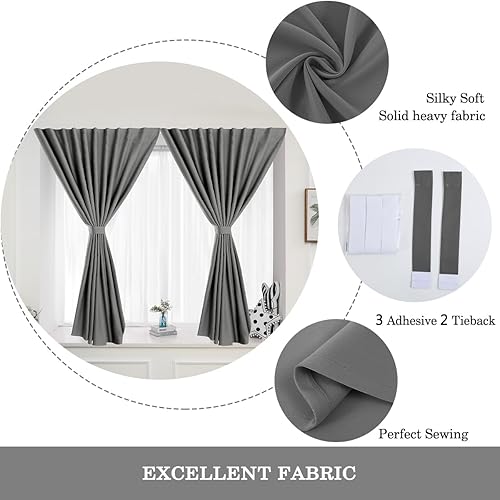 Miniatura 5 de 2 cortinas opacas de privacidad de 63 pulgadas de largo, cortinas de ventana con aislamiento térmico fácil de instalar, cortinas de pegar sin