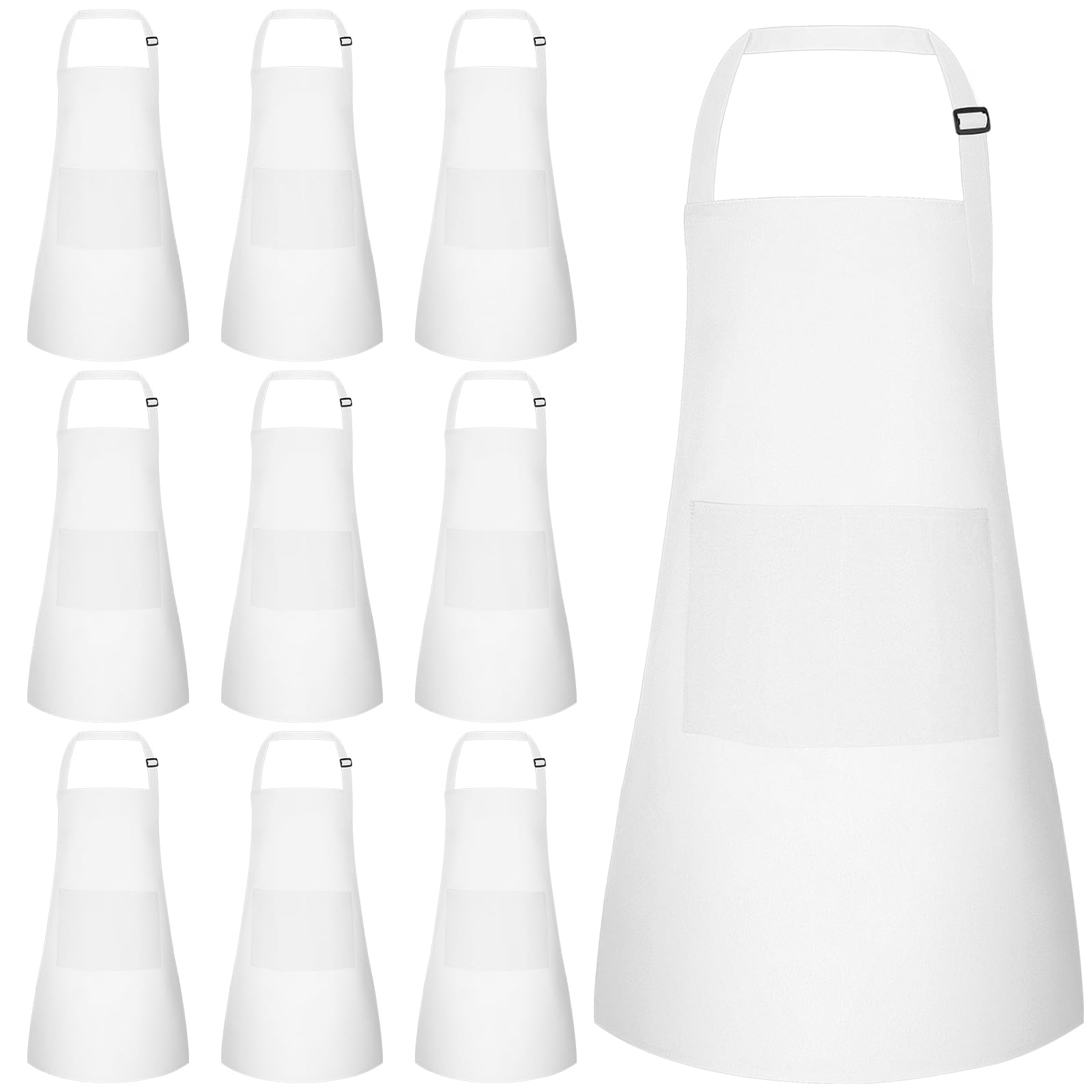 NACHLYNN 10 Pieces Kids Apron Adjustable Toddler Apron with 2 Pockets Kids Painting Aprons for Kids Painting Cooking Baking Crafts Activity (White)