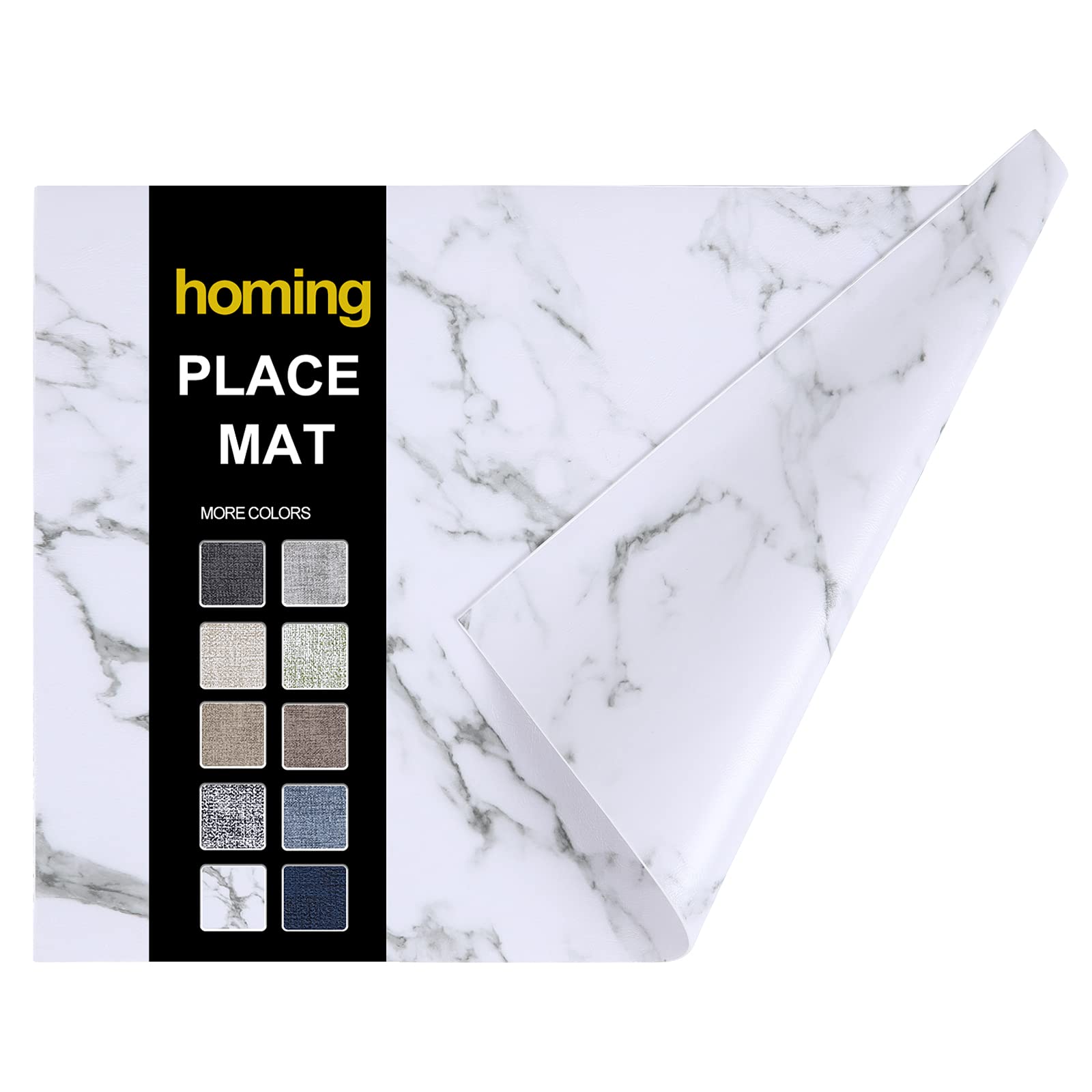homing Faux Leather Heat Resistant Placemats Set of 6, Waterproof Wipeable Dining PU Place Mats for Indoor & Outdoor, Easy to Clean - Marble