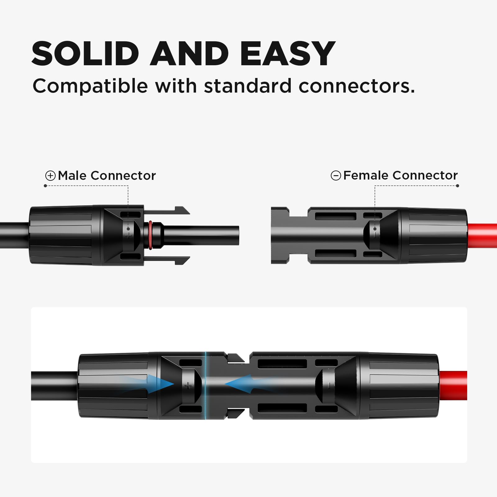 Cavo di prolunga per pannello solare da 6 m, 10 AWG (6,1 m rosso + 6,1 m nero) con connettori maschio e femmina, cavo fotovoltaico impermeabile IP68 per casa, barca, camper sistemi solari