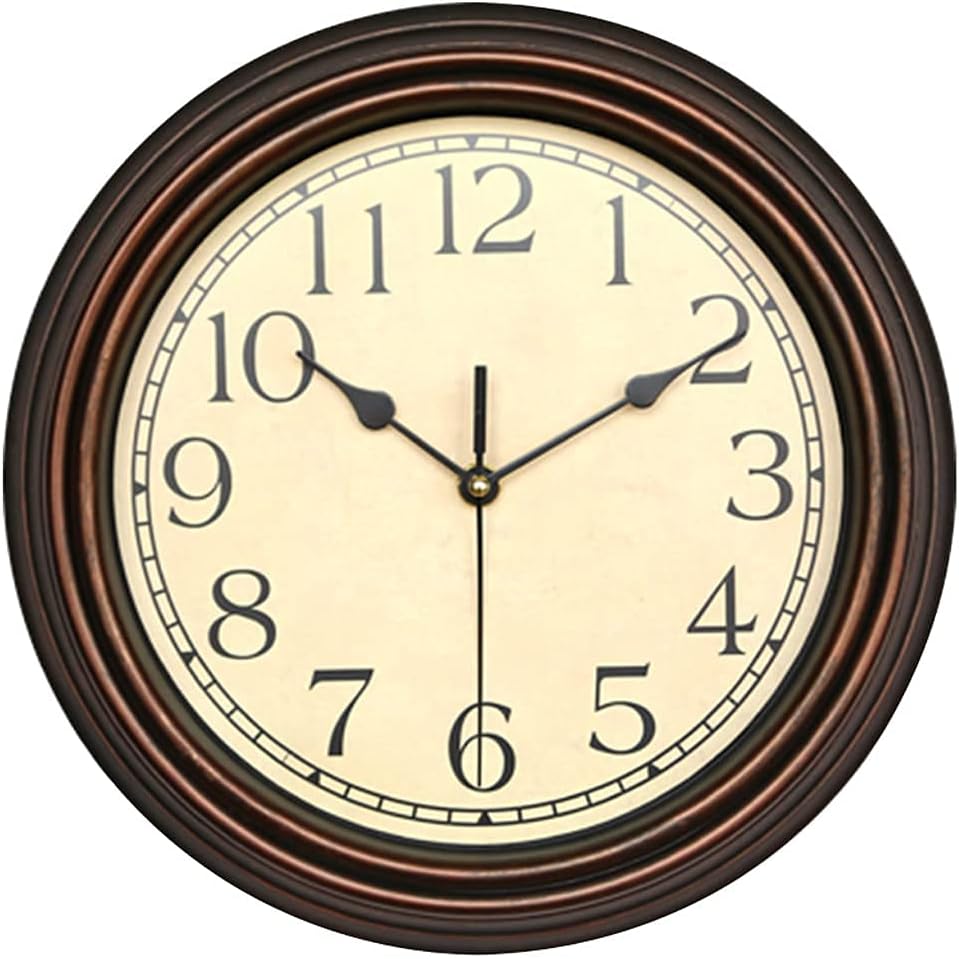 Retro 12-inch Garden Wall Clock, Outdoor Waterproof Classic Retro Digital Quartz Clock Battery-Powered, Home Wall Decoration Mute No Ticking