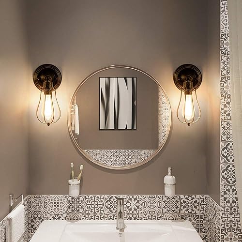 Miniatura 5 de LULING Aplique de pared industrial, iluminación vintage, lámpara ajustable, enchufe, alambre, jaula de metal, pantalla de luz de pared, estilo