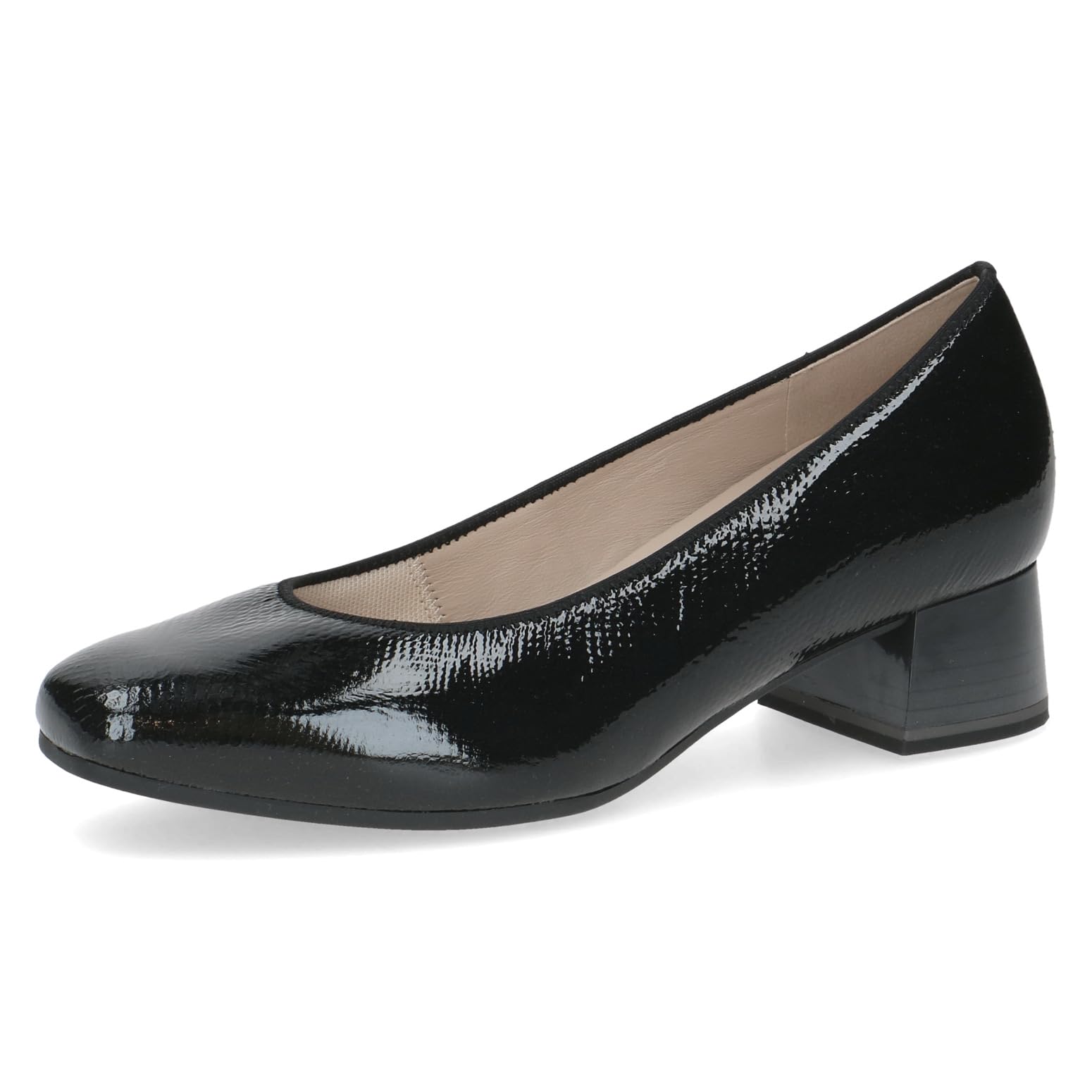 CAPRICE Comfort Women Pumps Leather Extra Width H, Black (Black Snake), 5.5 UK