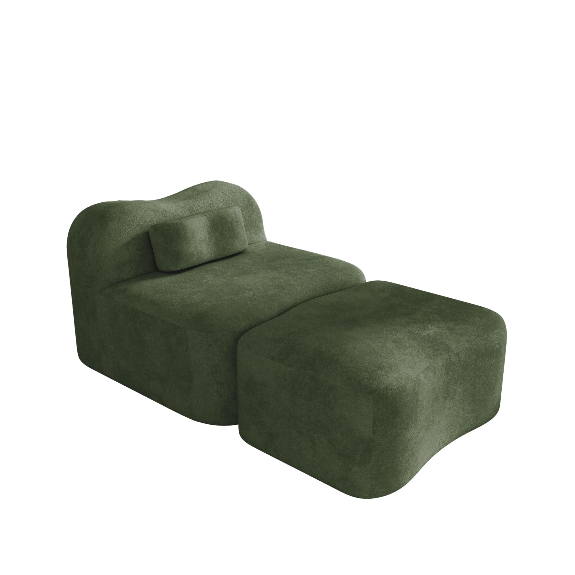 Divano con ottomano, verde, modulare singolo, senza cornice, design ondulato, imbottitura in schiuma 32D ad alta densità, cuscino per lo schienale mobile, tessuto morbido, per soggiorno e