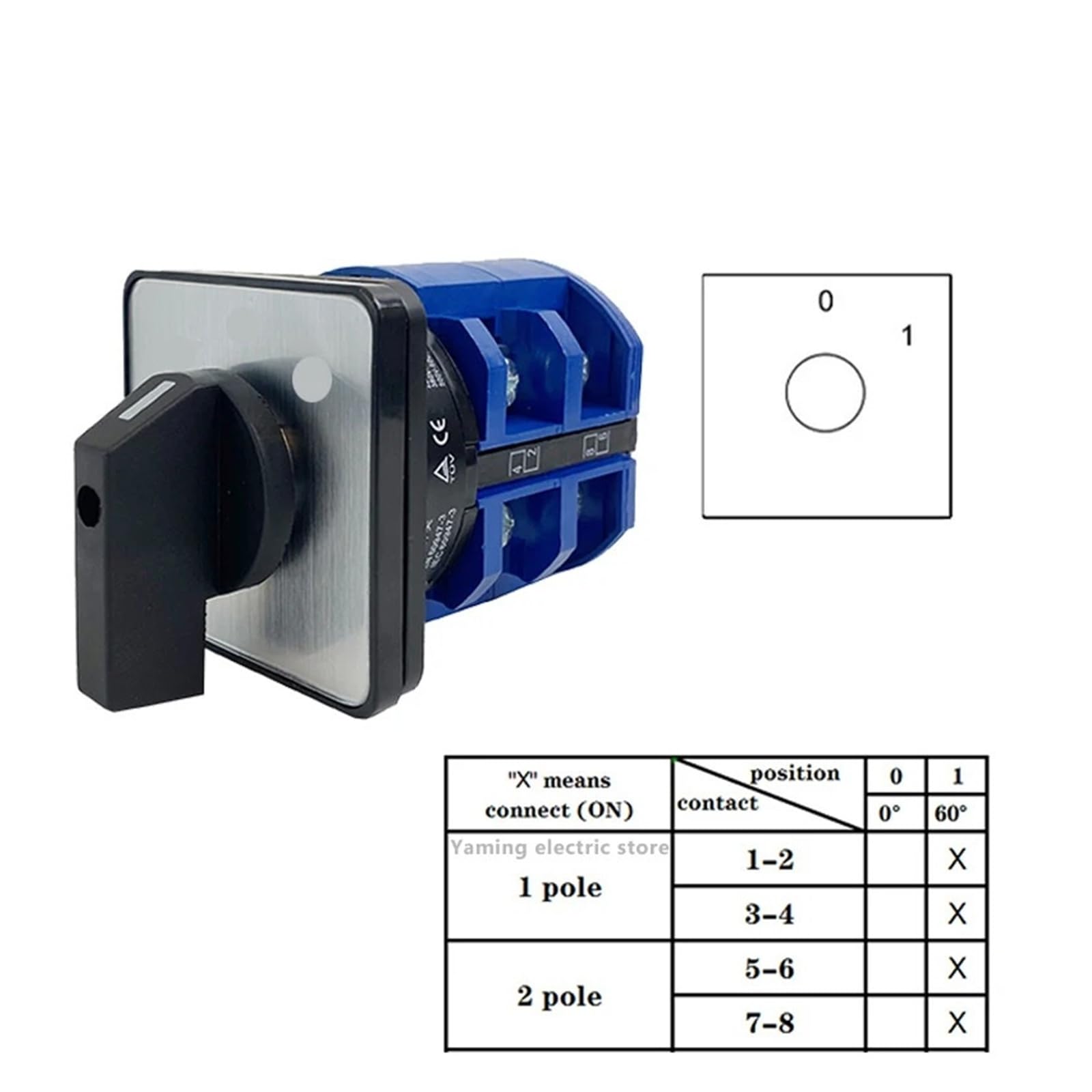 LW26-63 YMW26-63/2M Changeover Cam Mains Rotary Switch 63A 2 Poles 8 Terminals with Protective Box IP65(012 with Box)