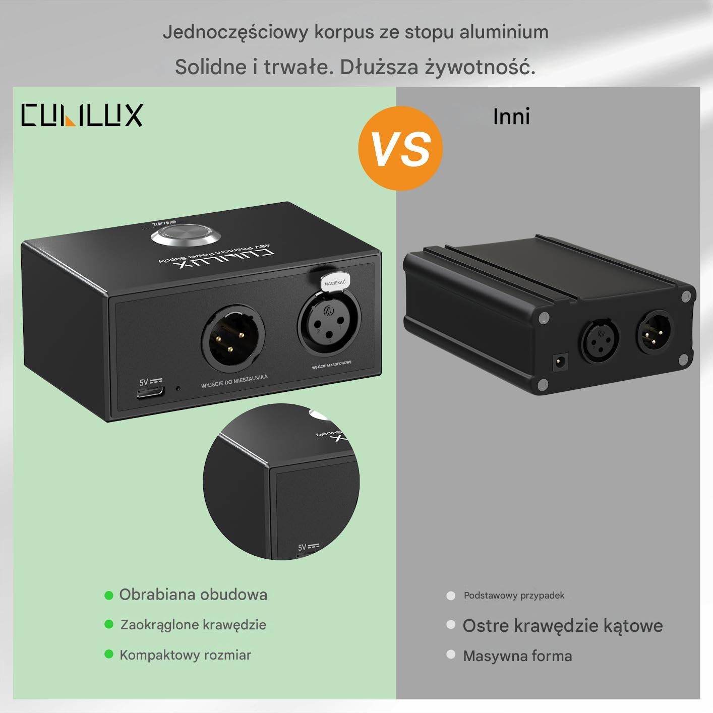 Cubilux MPX-1 Zasilanie Phantomowe 48V Z Kablem Zasilania USB C Przenośne Zasilanie Z Całkowitym Stopem Aluminium Z Portami Wejścia Wyjścia XLR I Otworem Montażowym Arri Locating 1/4 Cala Dla Mikrofon