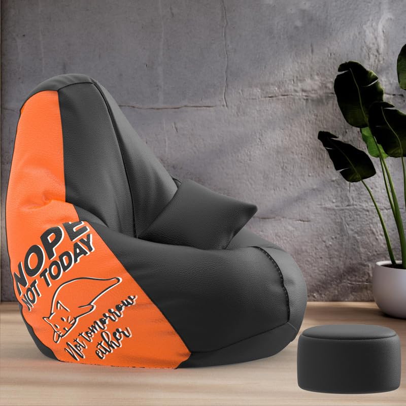 Biggie Bean Bag Cover 4XL Evergreen Classics Bean Bag-Loud Prints-Soft Landings-Styled with Free Cushion & Footrest (Matching Color : Printed Not Tomorrow Either-Black)-image-4