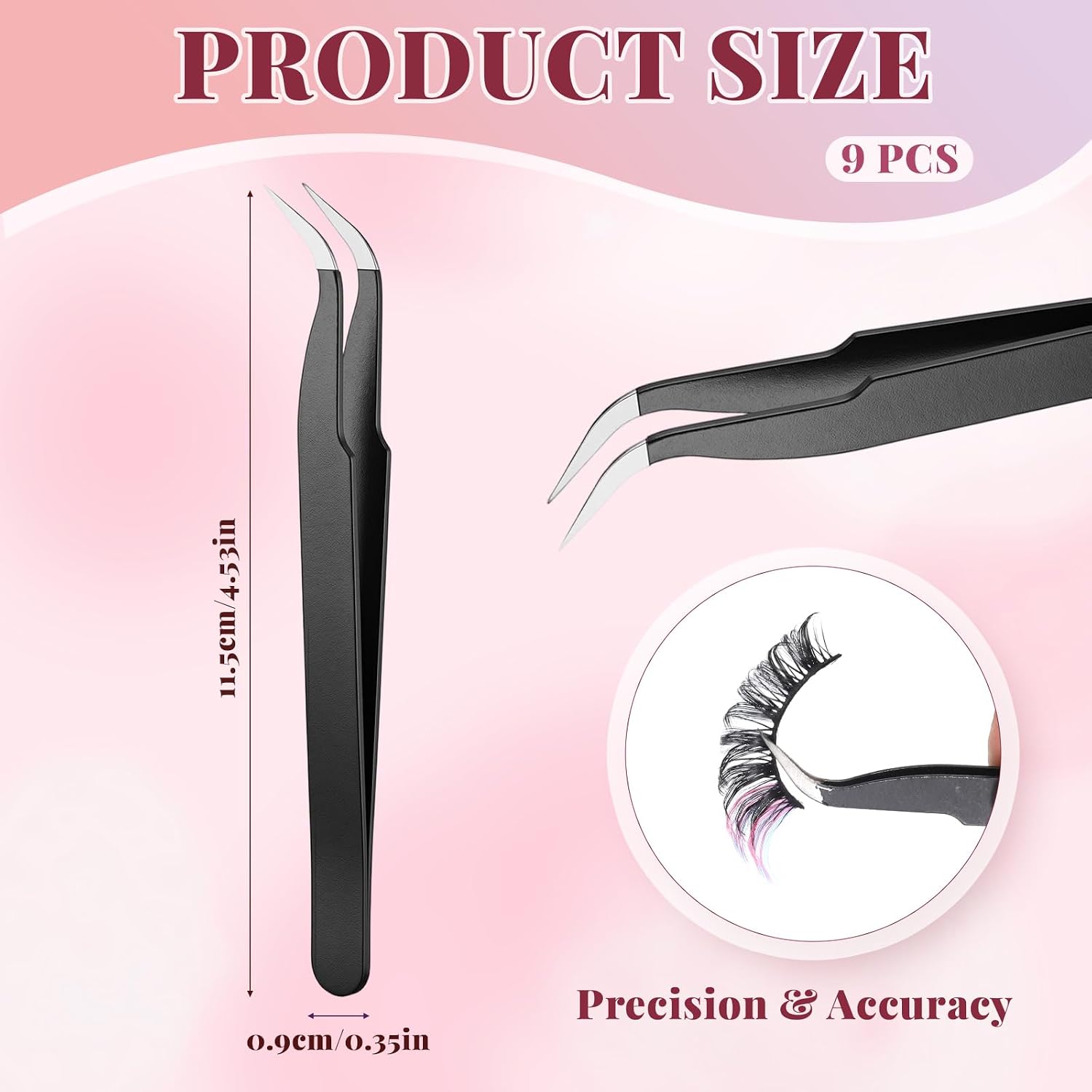 9Pcs Tweezers for Crafting Stainless Steel Curved Pointed Tweezers