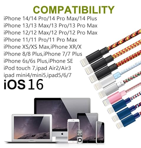 1M Iphone Charger Cable,Mfi Certified Charging Cable Usb Syncing Data，Nylon Braided Cord Charger Compatible Iphone 14 13 12 11 Pro Max Xr Xs X 8 7 6 Plus Se And More (Blue-Red-White) #TOP5