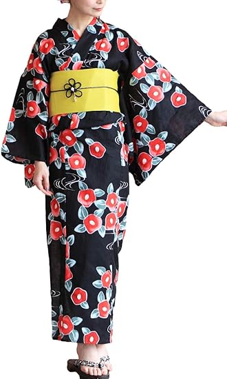 Amazon ゴールドジャパン 大きいサイズ レディース 椿柄 浴衣 3点セット 和服 和装 ゆかた 帯 下駄 浴衣 通販