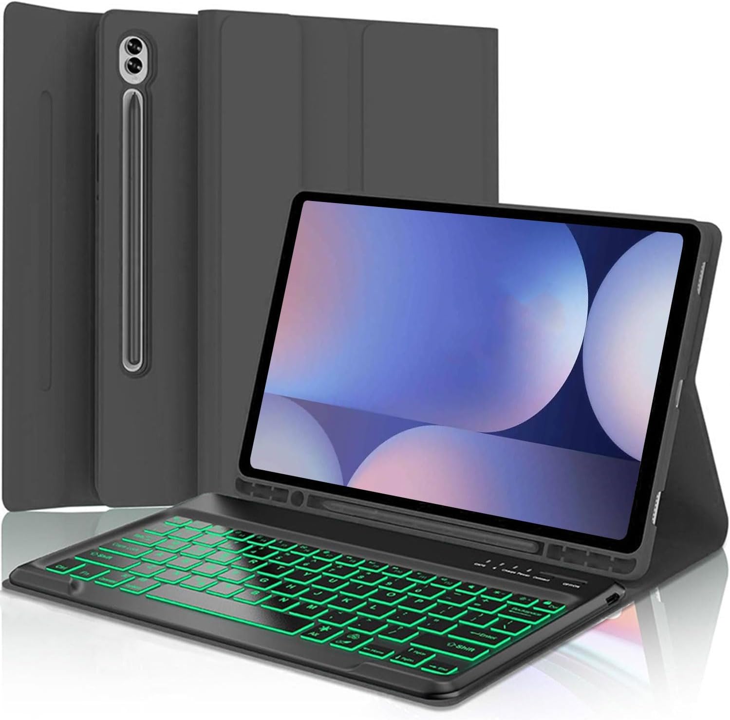 Keyboard Case for Samsung Galaxy Tab S10+ Plus/ S9 Plus/S9 FE+/ S9+/ S8+ Plus/S7+ Plus/S7 FE 12.4 Inch with S Pen Holder, Backlit Smart Bluetooth Keyboard case Cover (Black)