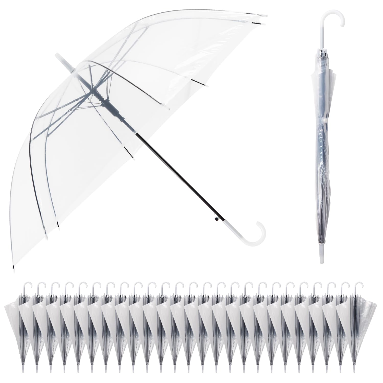 Photo 1 of Myndefuul Clear Umbrella Wedding, 25pcs Transparent Umbrella, Bulk Clear Dome Umbrellas Windproof, Auto Open Bubble Stick Umbrellas for Bride Groom Outdoor Photography
