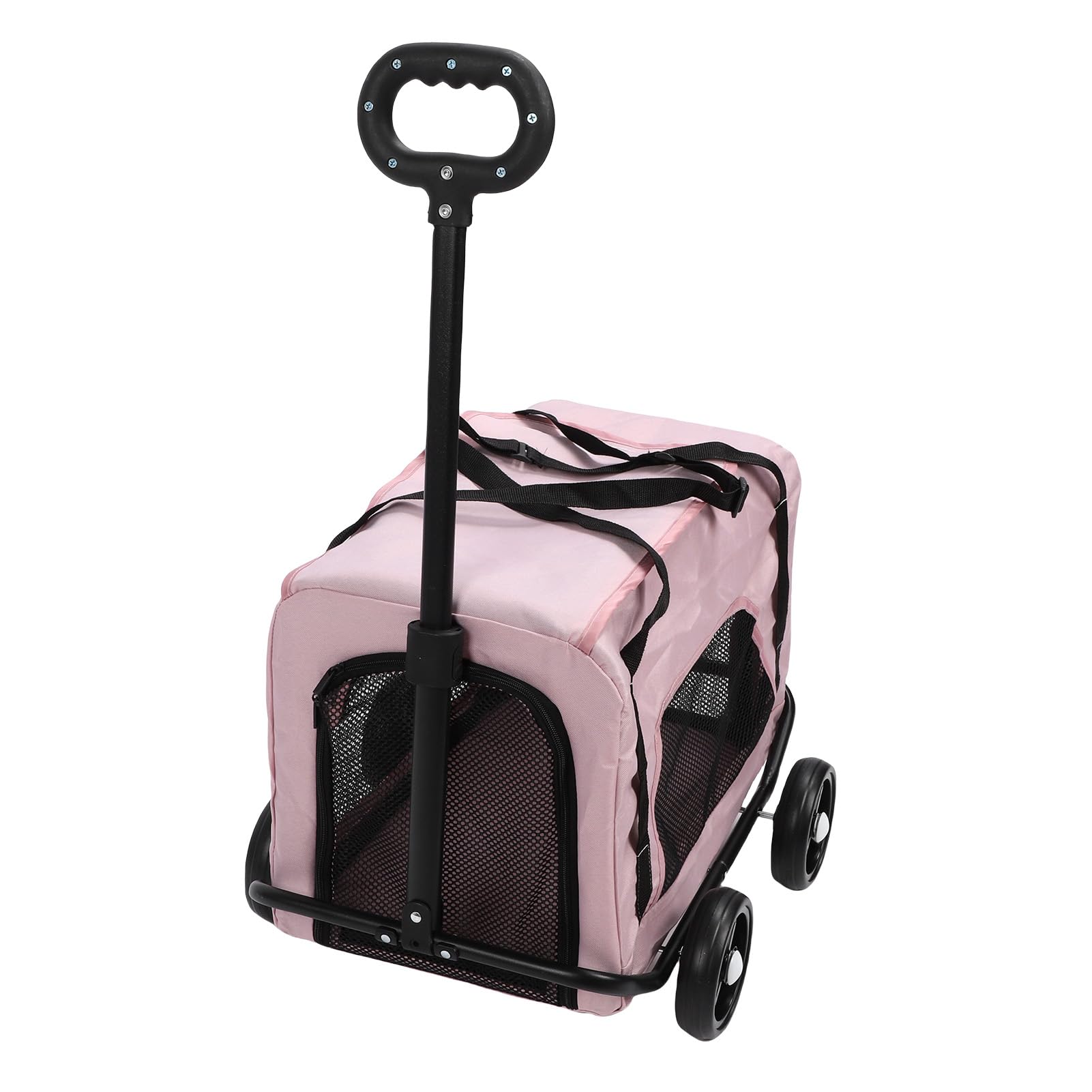 AMONIDA Transporter dla Psa z Kółkami Wszechstronny Wózek Spacerowy dla Małych Zwierząt Kompaktowy Podróżny materiał Oxford 4 Koła (PINK)