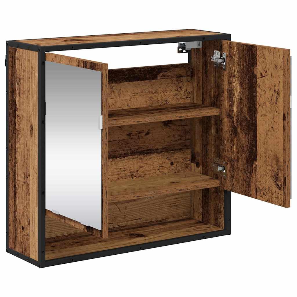 Scaffale da parete in legno anticato, 65 x 20 x 60 cm, con 3 ripiani e 2 ante, montaggio a parete per mobili da bagno e soggiorno, con ripiano e specchio, ideale come mobile sottolavabo