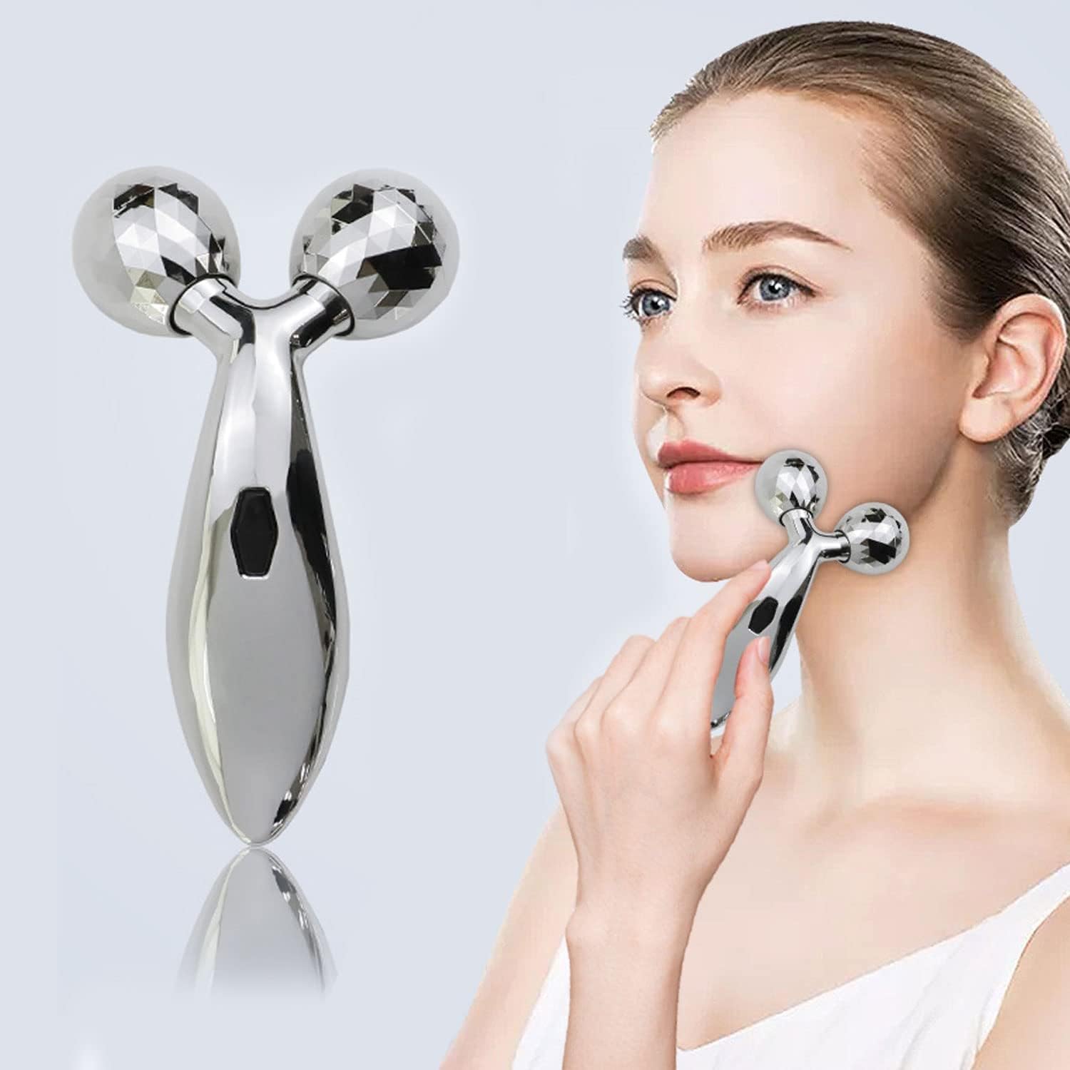 NETXE Manual Roller 3D Y Shape Massager 360 Rotate Massage For Face Lifting Wrinkle Remover Face Massage Facial Massager (Silver) 3