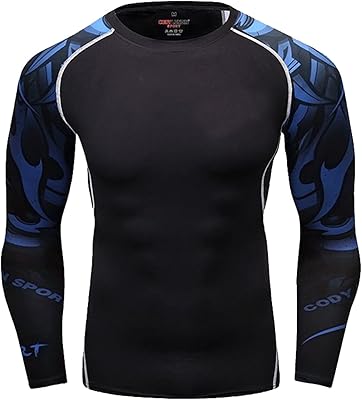 Yihuimin Men Solid Long Sleeve Swimming Rash Guard Shirts UPF 50+ Water Surf Quick Dry Tank Top Blue&Black Large