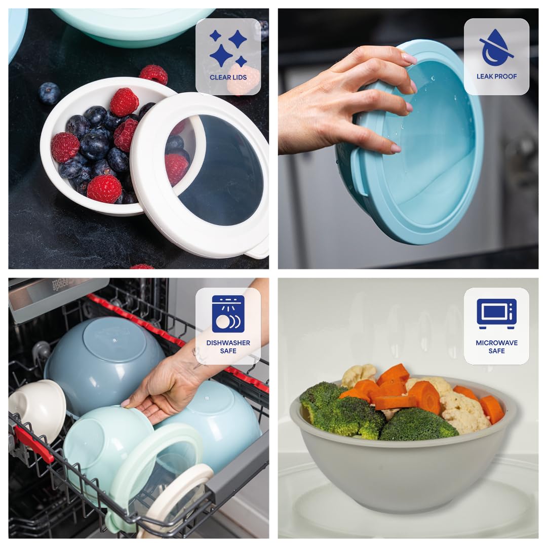 WHYSKO Juego de tazones para Mezclar de Acero Inoxidable Meal Prep, organizadores de Almacenamiento de Alimentos para el hogar| Respetuoso con el Medio Ambiente (con Tapas Azules)