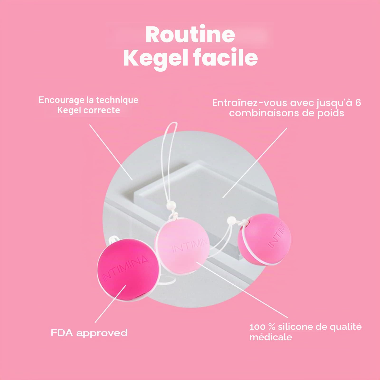 INTIMINA Ensemble Laselle Perle d’Exercice pour le Périnée - 3 Boules de Geisha pour le Plancher Pelvien, Kegel Balls (28 g, 38 g, 48 g)